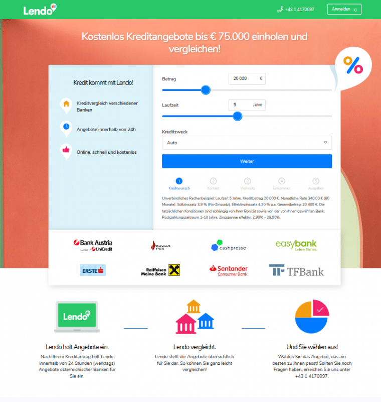 1. Schritt: Kreditsumme, Laufzeit und Verwendung angeben